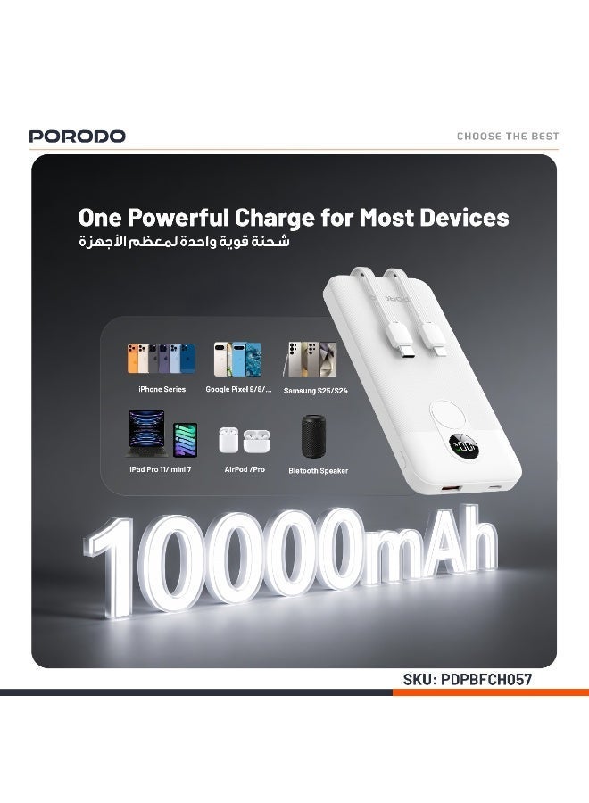 بورودو بنك طاقة 10000 مللي أمبير في الساعة بشاشة رقمية مع كابل Type-C وLightning / توصيل طاقة 22.5 وات / شحن متزامن - أسود - Image 2